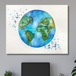 Aquarel wereldposterafdruk, wereldkaart, wereldposter voor kinderen, kinderkamerinrichting, kinderkamer wanddecoratie, idee muurdecoratie kinderkamer, cadeau voor kinderen