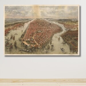 Art mural sur toile, carte de la ville de New York, impression d'affiche de la vieille ville de New York, paysage urbain, impression de vieille ville de New York, impression de vieille carte, carte ancienne, idée cadeau pour les amoureux de New York