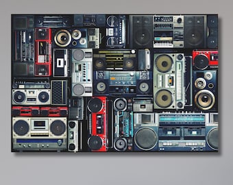 Boombox Canvas Wall Art, Ready To Hang, Music Room Wall Poster, Vintage Radio Canvas Art, Music Art Canvas, Man Cave Decor idea, Retro Art