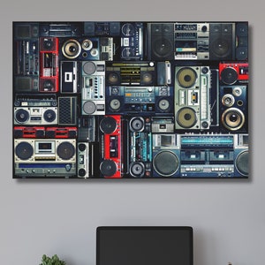 Boombox Canvas Wall Art, Ready To Hang, Music Room Wall Poster, Vintage Radio Canvas Art, Music Art Canvas, Man Cave Decor idea, Retro Art