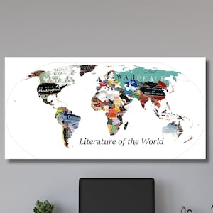 Poster mappa del mondo della letteratura, mappa della letteratura per le scuole, poster letterario, mappa del mondo della letteratura da parete, regalo per bambini, pronto da appendere