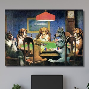 Honden spelen poker poster canvas muurkunst, grappig schilderij, honden poker muur decor, speelkaarten, kaartspel muur decor, bulldog print, cadeau-idee