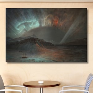 Aurora Borealis by Frederic Edwin Church (1865), home decor, Frederic Edwin Church art, lights painting, Northern Lights painting, gift idea