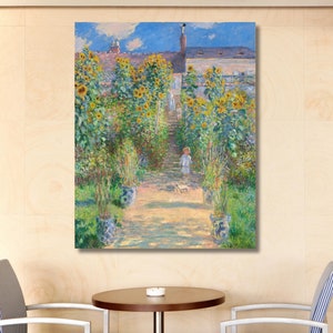 Claude Monet : The Artist&#39;s Garden at Vetheuil (1880) Canvas Wall Art,Claude Monet Design,Claude Monet Art,Flowers Print,Monet Exhibition