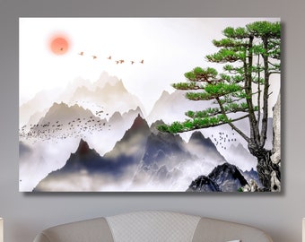 JAPANESE Mountain Canvas Wall Art,Japan Wall Decor,Japan Art,Mountain Landscape Artworks,Home gift idea,Modern Wall Decor,Japanese Art Decor