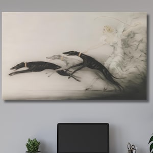 Speed by Louis Icart Canvas Art,Vintage Art Print,Classic French Art Deco,Graceful Lady and Racing Dogs,1920s Art Deco,Vintage French poster