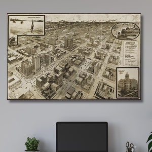 Houston City Map Canvas Wall Art,Old Houston City Poster Print,Cityscape,Old Houston Printing,Old Map Printing,Antique Map,Map Gift idea