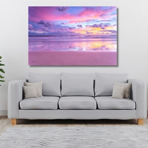 Purple Sunset Sea Shore Beach Canvas Wall Art,tropical Landscape Art ...