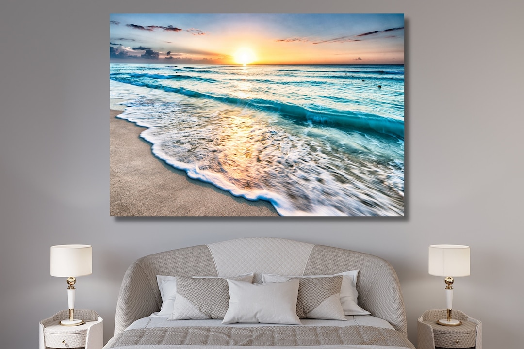 Ocean Beach Canvas Print Sunset Wall Art Sunrise Poster Canvas Wall Art ...