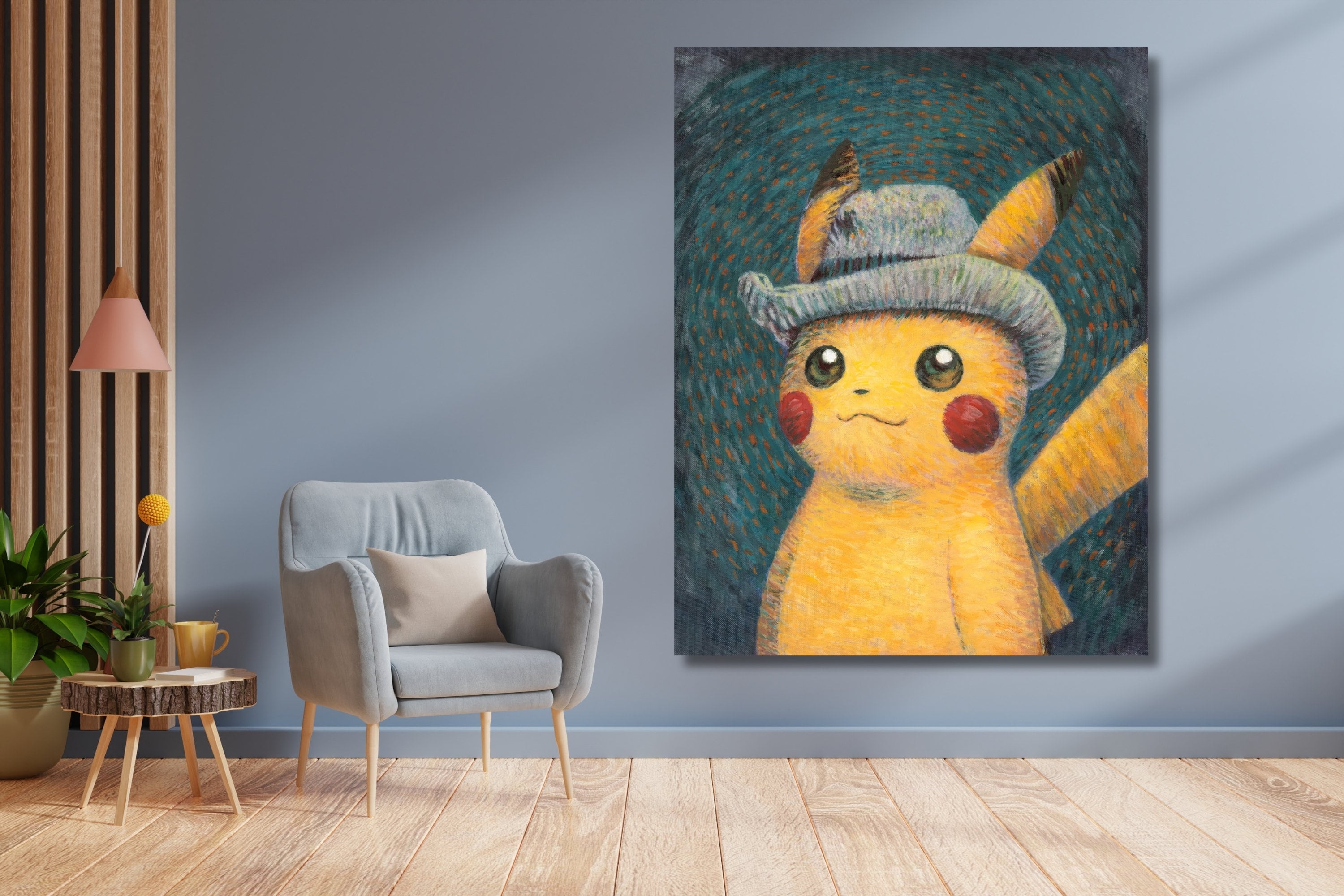 Pikachu Van Gogh Poster Canvas Wall Art, Ready to Hang, Man Cave