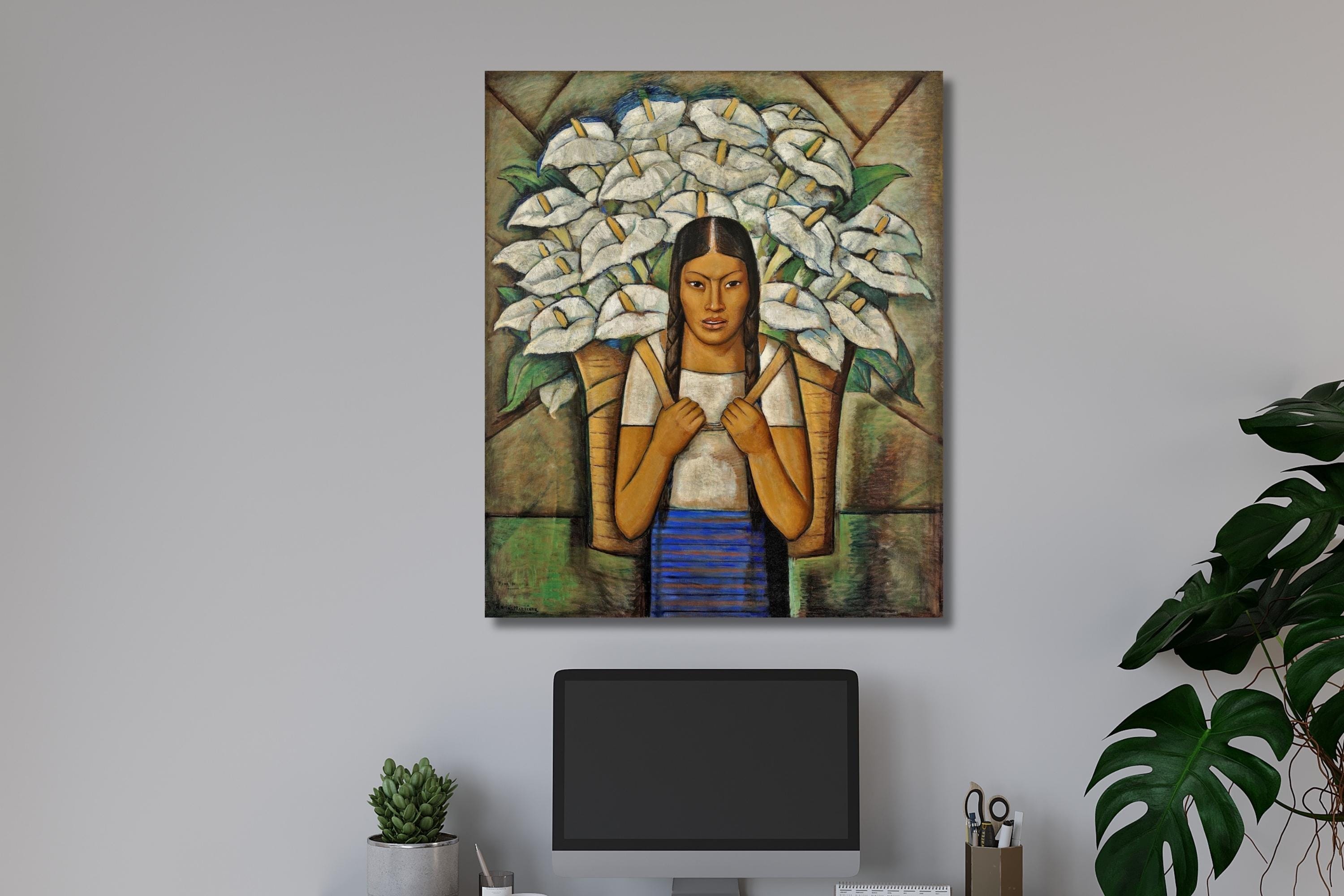 ディエゴ・リベラ作「花を運ぶ人」、ディエゴ・リベラのカラー・リリー売り、有名なメキシコの芸術、象徴的な花を運ぶ人、花売りのポスター、クリスマス -  Etsy 日本, image size:3000x2000