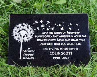 Personalised Granite Memorial Stone Long-life Sandblasted Engraved May the Winds of Heaven Blow Softly, Keepsake, Remembrance, Sympathy Gift