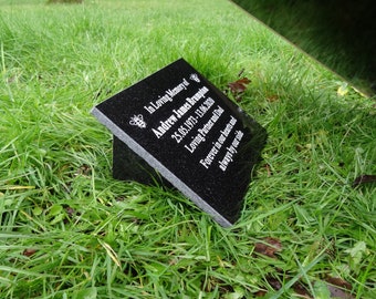 Personalised Natural Granite Memorial Plaque Marker Headstone Long-life Sandblasted Engraved with Motif, Keepsake, Range of Sizes Gift
