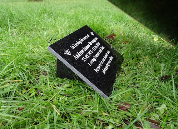 Personalised Natural Granite Memorial Plaque Marker Headstone Long-life Sandblasted Engraved with Motif, Keepsake, Range of Sizes Gift