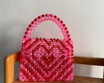 BEGOBAG Handmade Bead Bah Elegant Bag Totes Bag Women Pink Bag Heart Party Dinner Bag Handbag for women