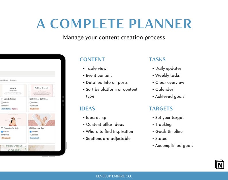 Notion Blue Template Social Media Planner, Digital Content Creator ...