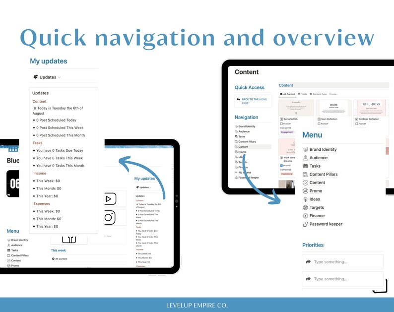 Notion Blue Template Social Media Planner, Digital Content Creator ...