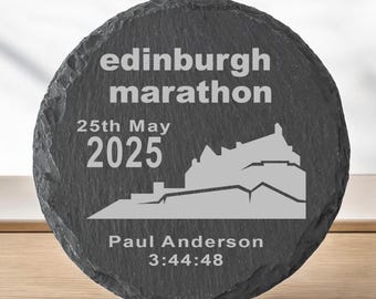Personalised 2026 Edinburgh Marathon Finisher Slate Coasters