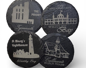 Handmade North East Landmark Slate Coasters: Whitley Bay Gifts - Set of 4