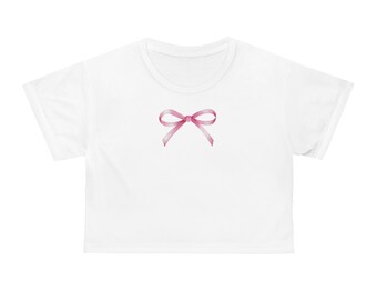 Pink Bow Coquette Crop Top Baby Tee: Embrace Ethereal Elegance