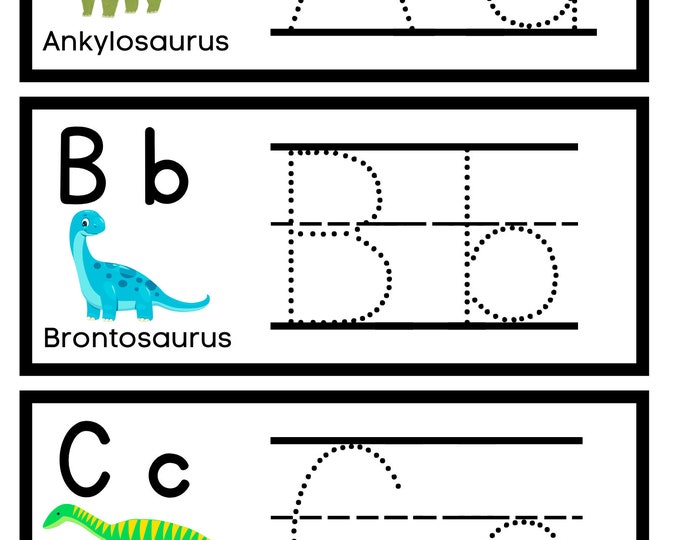 Dinosaur Alphabet Tracing Cards Etsy