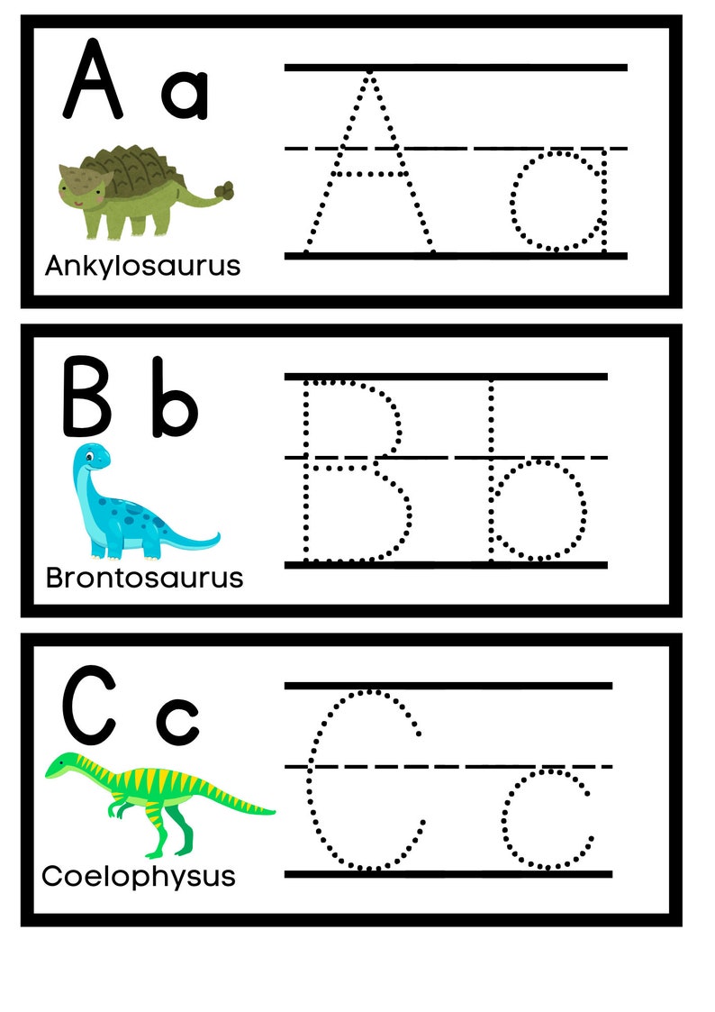 Dinosaur Alphabet Tracing Cards Etsy