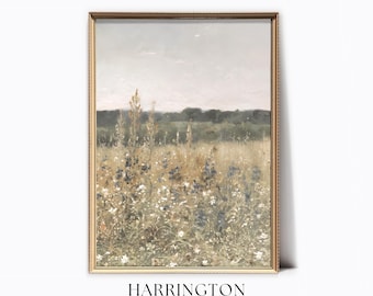Spring Meadow Oil Painting, Countryside Vintage Print, Country Field Vintage Landscape, Cottage Core Landscape Print, Digital Download
