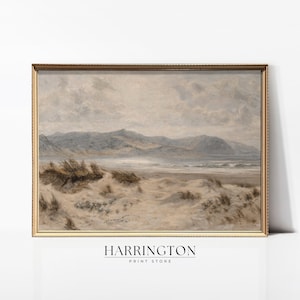 Vintage Neutral Beach Painting, Soft Coastal Landscape, Summer Vintage Landscape Print, Landscape Print Oil Painting, Digital Download