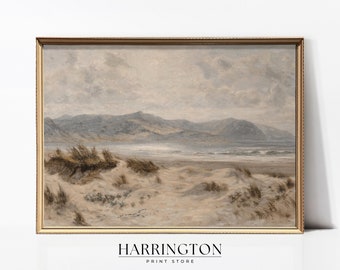 Vintage Neutral Beach Painting, Soft Coastal Landscape, Summer Vintage Landscape Print, Landscape Print Oil Painting, Digital Download
