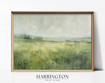 Spring Meadow Painting, Countryside Vintage Print, Vintage Landscape, Country Field Printable, Landscape Print Painting, Digital Download