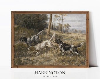 Country Dogs Painting, Countryside Vintage Print, Vintage Landscape, Country Field Printable, Landscape Print Painting, Digital Download
