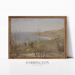 Vintage Neutral Beach Painting, Soft Coastal Landscape, Summer Vintage Landscape Print, Landscape Print Oil Painting, Digital Download