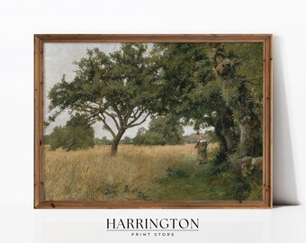 Countryside Vintage Print, Vintage Landscape, Spring Meadow Painting, Country Field Printable, Landscape Print Painting, Digital Download