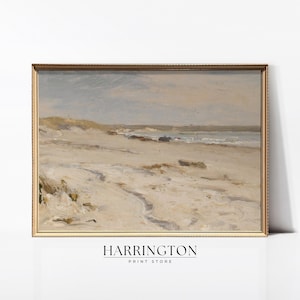 Vintage Neutral Beach Painting, Soft Coastal Landscape, Summer Vintage Landscape Print, Landscape Print Oil Painting, Digital Download