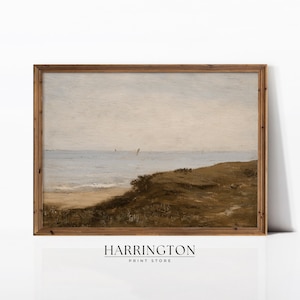 Vintage Neutral Beach Painting, Soft Coastal Landscape, Summer Vintage Landscape Print, Landscape Print Oil Painting, Digital Download