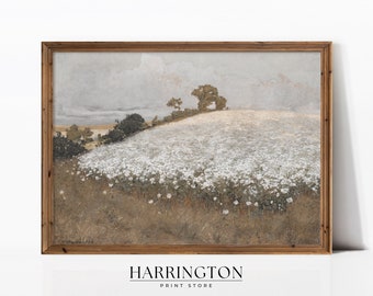 Spring Meadow Painting, Countryside Vintage Print, Vintage Landscape, Country Field Printable, Landscape Print Painting, Digital Download