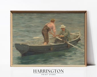 Rowing Boat Vintage Print, Vintage Landscape Painting, Summer Farmhouse Wall Art, Country Decor,  Antique Summer Prints, Digital Download