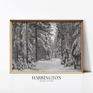 Moody Christmas Tree Print, Vintage Winter Christmas Decor Printable Wall Art, Neutral Holiday Christmas Tree Painting, Digital Download Art
