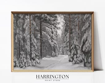 Moody Christmas Tree Print, Vintage Winter Christmas Decor Printable Wall Art, Neutral Holiday Christmas Tree Painting, Digital Download Art