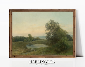 Spring Meadow Painting, Vintage Landscape Print, Country Field Printable, Landscape Print Painting Country Farmhouse, Digital Download