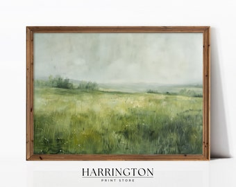 Spring Meadow Painting, Countryside Vintage Print, Vintage Landscape, Country Field Printable, Landscape Print Painting, Digital Download