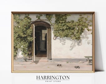 Vintage Summer Cottage Print, Vintage Landscape Painting, Summer Farmhouse Wall Art, Country Decor, Beach House Decor, Digital Download