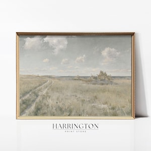 Vintage Coastal Landscape Painting, Soft Neutral Beach, Summer Vintage Landscape Print, Landscape Print Oil Painting, Digital Download