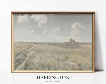 Vintage Coastal Landscape Painting, Soft Neutral Beach, Summer Vintage Landscape Print, Landscape Print Oil Painting, Digital Download