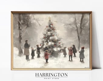 Christmas Tree Oil Painting, Winter Landscape Wall Art, Farmhouse Oil Painting, Christmas Tree Artwork,  Holiday Decor, Trendy Xmas Wall Art