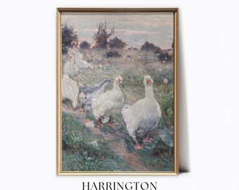 Vintage Duck Oil Painting, Spring Countryside Vintage Print, Country Field Vintage Landscape, Cottage Core Portrait Print, Digital Download