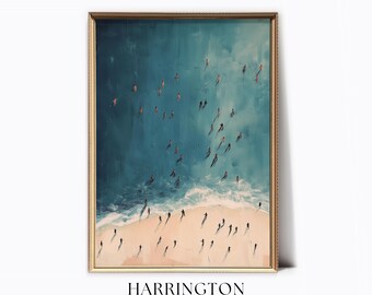Tiny People Swimming in Ocean Print, Summer Poster, Minimalist Printable Wall Art, Beach House Decor, Bedroom Wall Decor, Digital Download