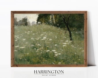 Spring Meadow Painting, Countryside Vintage Print, Vintage Landscape, Country Field Printable, Landscape Print Painting, Digital Download