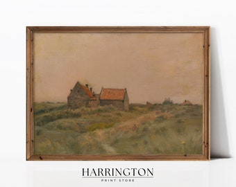 Country Farmhouse Print, Vintage Landscape, Spring Meadow Painting, Country Field Printable, Landscape Print Painting, Digital Download