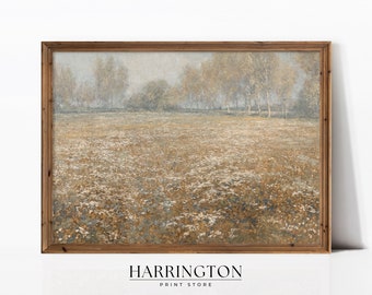 Spring Meadow Painting, Countryside Vintage Print, Vintage Landscape, Country Field Printable, Landscape Print Painting, Digital Download